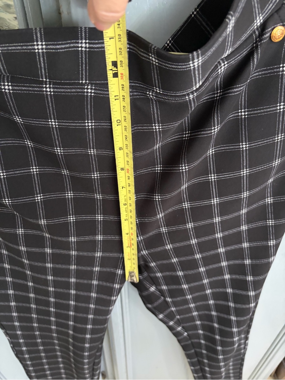 Black Plaid Women's Chinos with Gold Button Detail - Picture 3 of 13